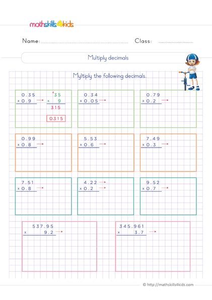 6th Grade math: Multiplying and dividing decimals worksheets