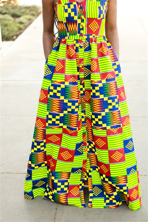 DIY Kente Print Ankara Maxi Dress with Pockets Buttons Jessica Dress Pattern Review -12 ...