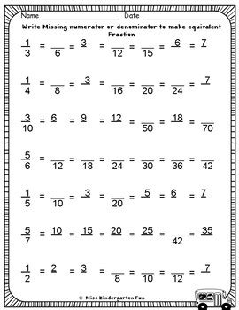 Equivalent Fractions with Missing numerator or denominator Practice Worksheets