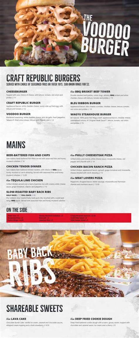 Craft Republic menu in Memphis, Tennessee, USA