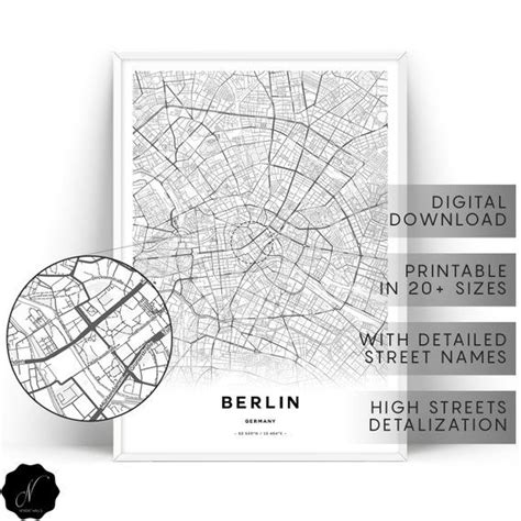 Berlin Map Print, Berlin City Map Printable Wall Art, Map as Art ...