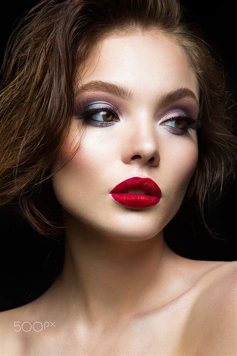 Makeup, Red Lipstick, Women, Face, Model, Portrait, - Beautiful Woman With Red Lipstick ...