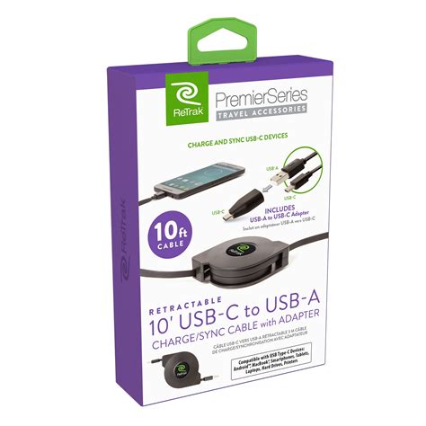 10 Ft USB C to USB A Cable with USB C Adapter| Premier Retractable Cha ...