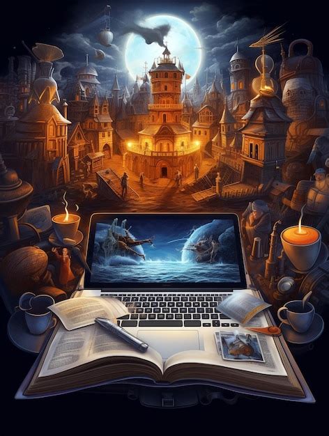 Premium AI Image | Fantasy drawing of writing workplace generated by AI