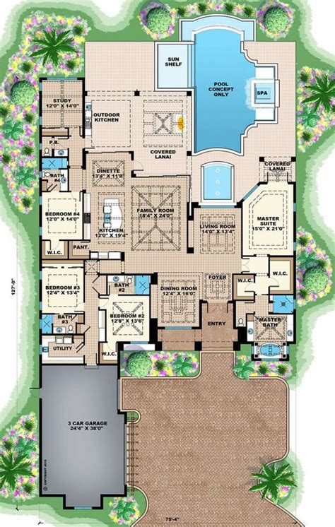 Southern Style House Plan - 4 Beds 3.50 Baths 6095 Sq/Ft Plan #27-554 Floor Plan - Main Floor ...