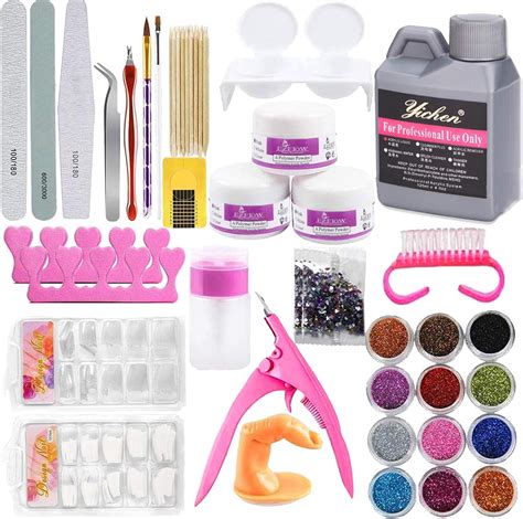 Acrylic Nail Kit Full Set Manicure Nail Art Kit 23 Professional Acrylic Glitter Powder Liquid ...