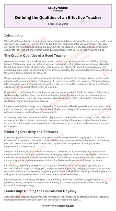 Defining the Qualities of an Effective Teacher Free Essay Example