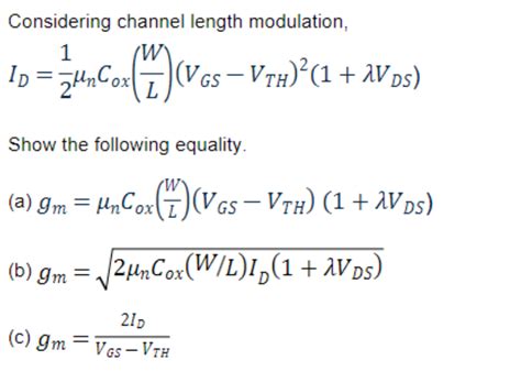 Solved Considering channel length modulation, | Chegg.com