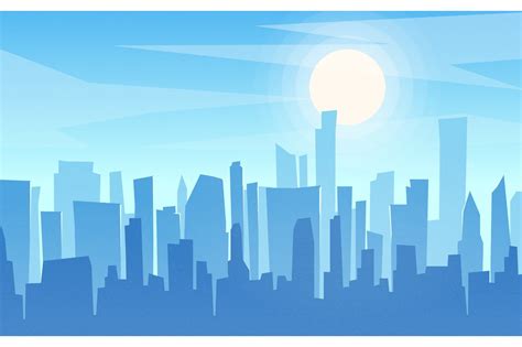 Daytime cartoon flat style cityscape | Pre-Designed Vector Graphics ...