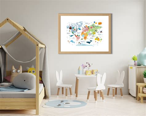 World Map Wall Art for Kids' Bedroom and Classrooms Kids World Map World Map Nursery Educational ...