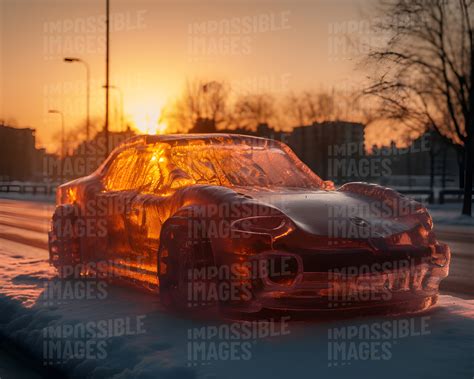 Melting sports car ice sculpture - Impossible Images - Unique stock images for commercial use.