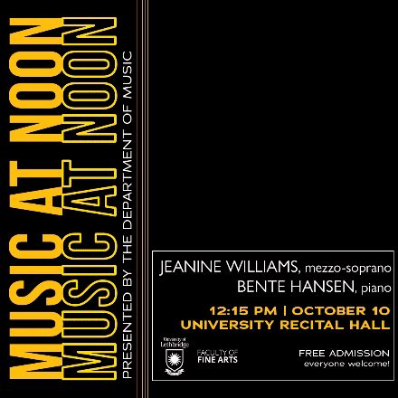 Music at Noon concert series presents Jeanine Williams and Bente Hansen ...