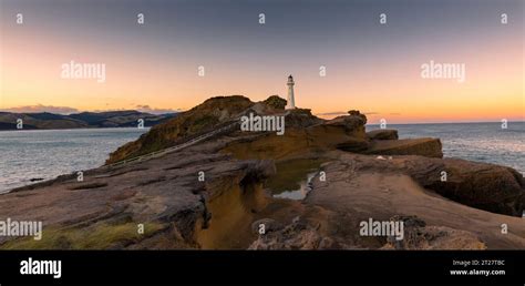 Castlepoint lighthouse, Wairarapa, New Zealand at sunrise Stock Photo - Alamy