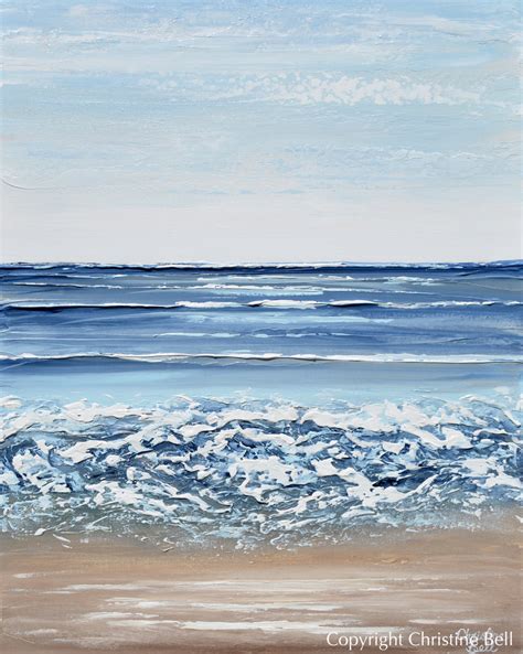 ORIGINAL Abstract Beach Painting Textured Coastal Blue Ocean Art Decor – Contemporary Art by ...