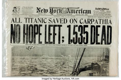 [Titanic]. Facsimile Reproduction Newspaper with Headlines from the ...