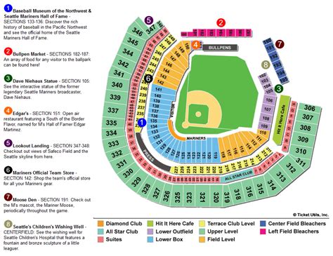 Seattle Mariners Safeco Park, MLB Stadium Map, Ballpark Map, Baseball ...