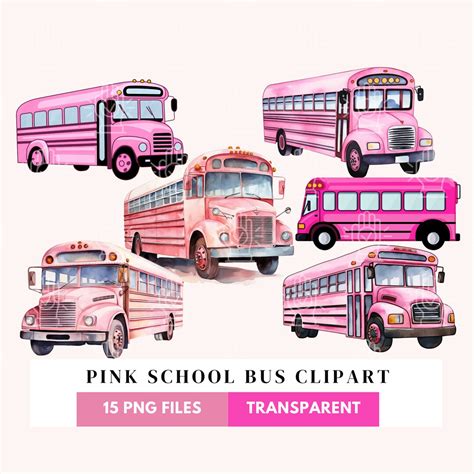 Pink School Bus Clipart, 9 PNG, Hot to Light Pink Bus, Soft Watercolor ...