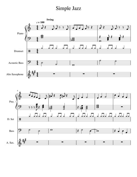 Simple Jazz Sheet music for Piano, Percussion, Bass, Alto Saxophone | Download free in PDF or ...