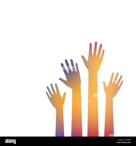 Colorful hands up on white background. Vote and election background ...