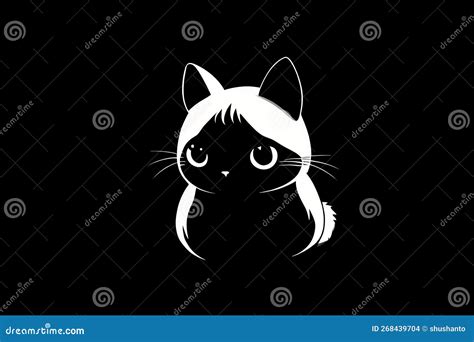 Black and White Simple and Cute Cat Logo Concept Stock Illustration - Illustration of animal ...