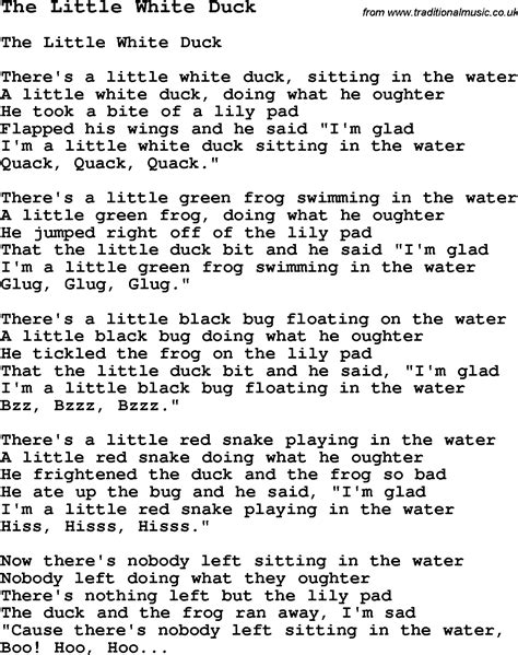 Summer Camp Song, The Little White Duck, with lyrics and chords for Ukulele, Guitar, Banjo etc.