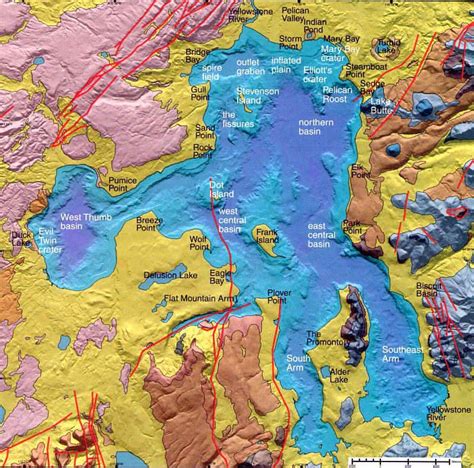 High-resolution bathymetric relief map of Yellowstone Lake, acquired by ...