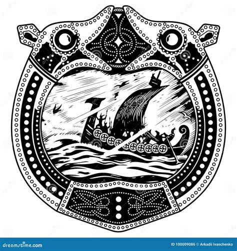 Viking Design. Drakkar Sailing in a Stormy Sea Stock Vector - Illustration of edda, asgard ...