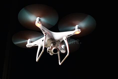 Drone Copter Flying with Digital Camera on a Black Background Stock Photo - Image of background ...