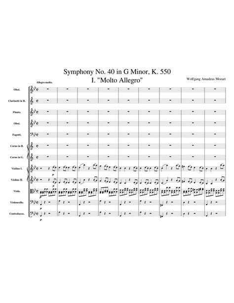 Mozart Symphony No. 40 in G Minor K. 550 I. Molto Allegro Sheet music for Flute, Oboe, Clarinet ...