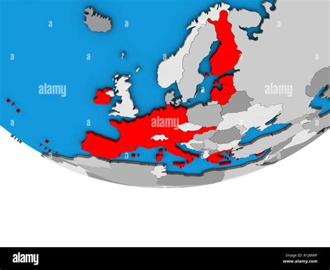 Eurozone member states on simple political 3D globe. 3D illustration ...