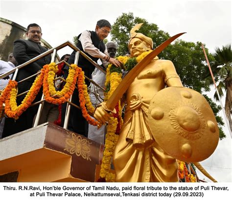 Hon’ble Governor of Tamil Nadu, paid floral tribute to the statue of Puli Thevar, at Puli Thevar ...