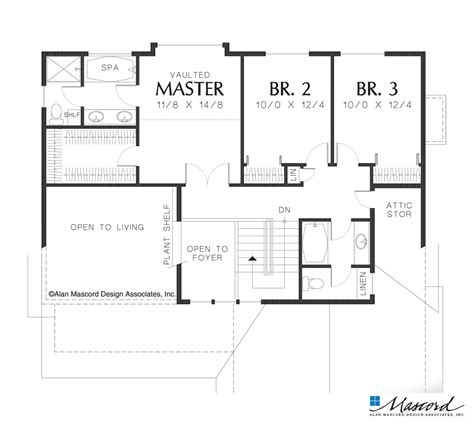 Mascord House Plan 22101A - The Pembrooke : Upper Floor Plan Country House Plan, Cottage House ...