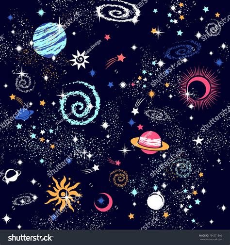 Space Galaxy Constellation Seamless Pattern Print Stock Vector (Royalty Free) 754271866 ...