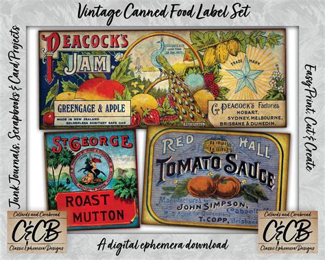 Vintage Canned Food Labels Digital Download Set for Junk Journals, Card ...