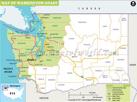 Washington Coast Map, Map of Washington Coast