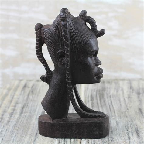 Signed Ebony Wood Sculpture of a Girl from Ghana - Head of a Girl | NOVICA