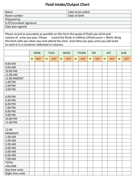 Printable Fluid Intake Charts - Printable JD