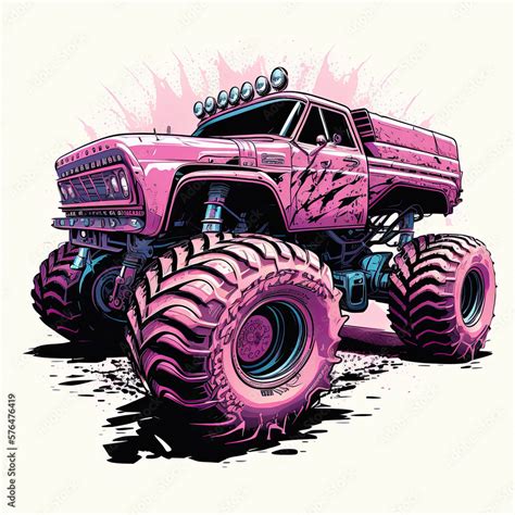 Pink Monster Truck Stock Illustration | Adobe Stock