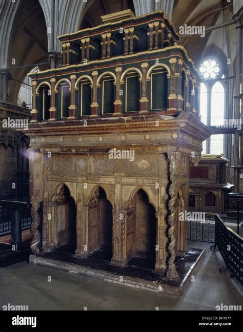 Shrine of Edward the Confessor (died 1066) behind High Altar of Westminster Abbey, London ...