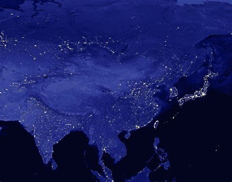 Night time satellite view of China and Siberia posters & prints by Corbis