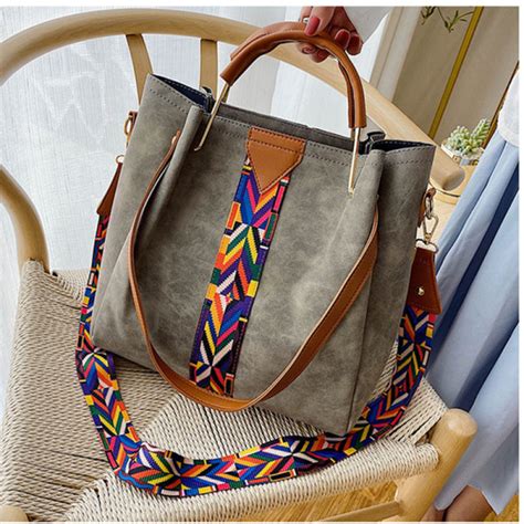 Women Crossbody Wide Colorful Strap Large Tote Bags