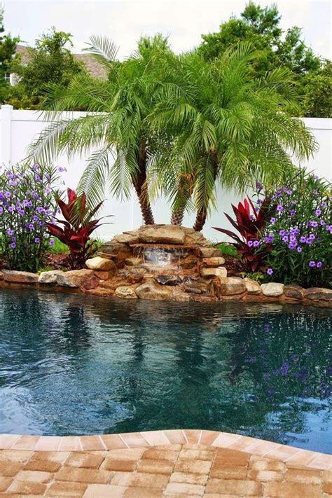 landscaping behind pool waterfall - Google Search | Tropical pool landscaping, Backyard pool ...