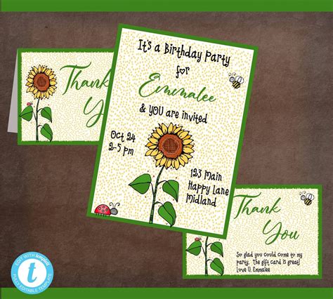 SUNFLOWER INVITATION With Pretty Sunflower Border-matching - Etsy