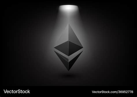 Black ethereum logo on dark background under Vector Image