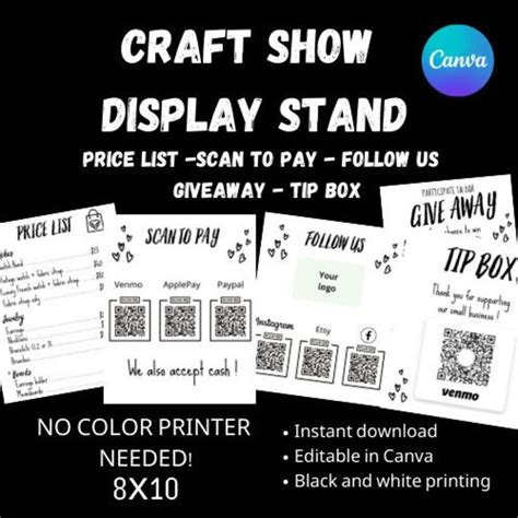 Craft Show Table Top Signs, Stand Display Bundle Canva Templates, Scan ...