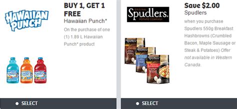 New Hawaiian Punch and Spudlers Coupons from webSaver.ca