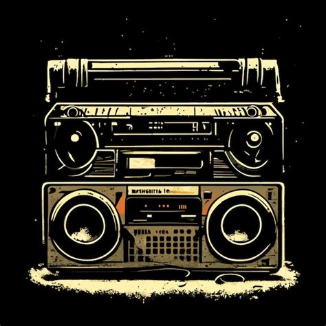 Oldschool sound system art black background tshirt graphic | Vetor Premium