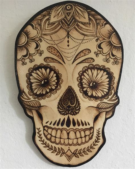 Just finished this sugar skull it’s 13x8 inches done on Plywood and cut ...