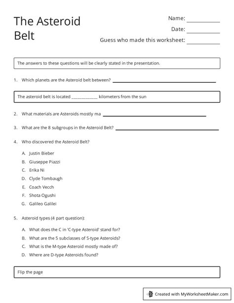 Asteroid Belt Worksheet Kindergarten