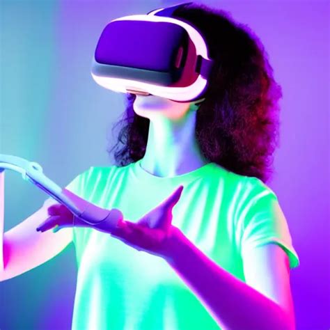 portrait art of a woman playing with a vr headset in a | Stable ...